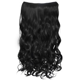 REECHO 20" 1-pack 3/4 Full Head Curly Wave Clips in on Synthetic Hair Extensions HE008 Hair pieces for Women 5 Clips 4.5 Oz Per Piece - Jet Black
