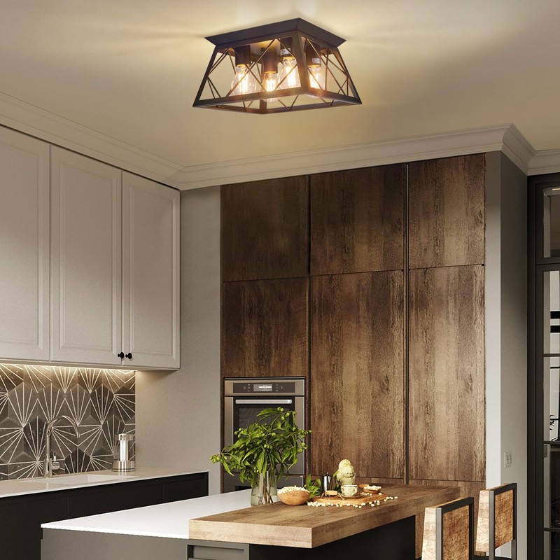 FadimiKoo 4-Light Black Flush Mount Ceiling Light for Kitchen Hallway,
