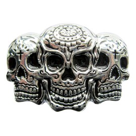 eeddoo® Gürtelschnalle - Triple Skull (Buckle für Wechselgürtel für Damen und Herren | Belt Frauen Männer Oldschool Rockabilly Metall Gothic Wave Rock Biker Western Trucker Casino Skull)
