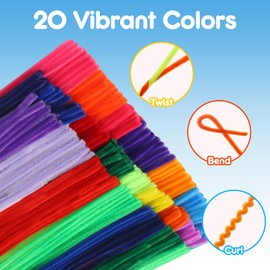 RXTODIY 1000Pcs Multi-Colored Pipe Cleaners, Chenille Stems for Arts & Crafts, DIY Decorations, 20 Assorted Colors (12-Inch) for Creative Projects, Multi-Colored-1