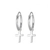 Small Sterling Silver Hoop Earrings with Dangling Cross