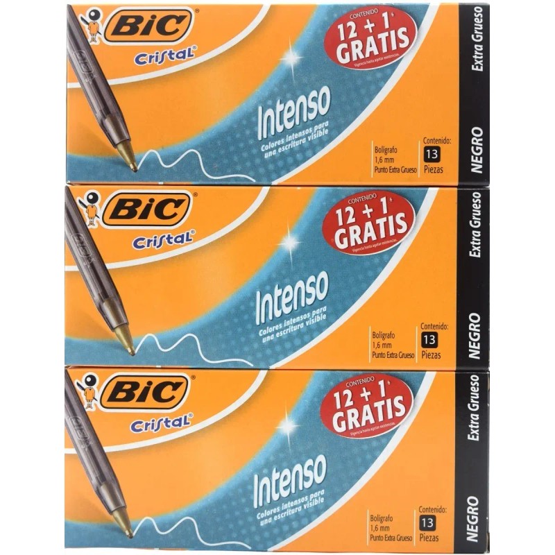 Lapiceros Bic Cristal Intenso Extra Grueso 1.6 Mm 36 Piezas