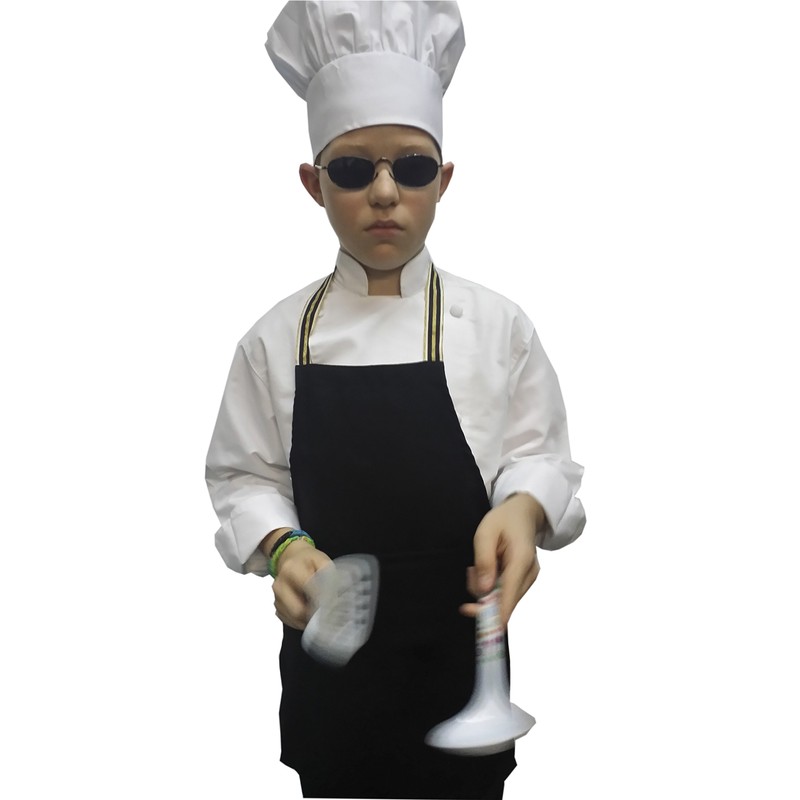 CHEFSKIN Kids Children Set Apron+ Hat M Fits 7-12 White