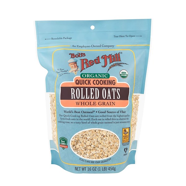 Bob's Red Mill Organic Quick Cooking Rolled Oats 1 lb (Pack of 2)