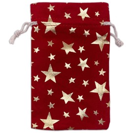 12-Pack 4x6 Red Velvet Gift Bags with Drawstring - (Gold Stars, Small) - Christmas Presents, Party Favors Pouches by TheDisplayGuys
