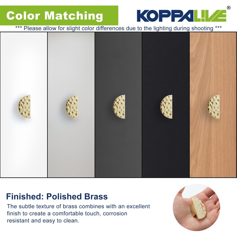 KOPPALIVE 10-Pack Solid Brass Cabinet Knobs, Semicircle Gold Drawer Knobs,