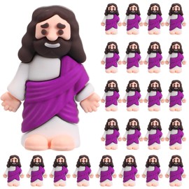 Bememo 25 Pcs Mini Jesus Figurines in Bulk Original Design Rubber Mini Jesus Figures to Hide and Seek Religious Thanksgiving Christmas Party Favors Sunday School Baptism Gifts(Purple)