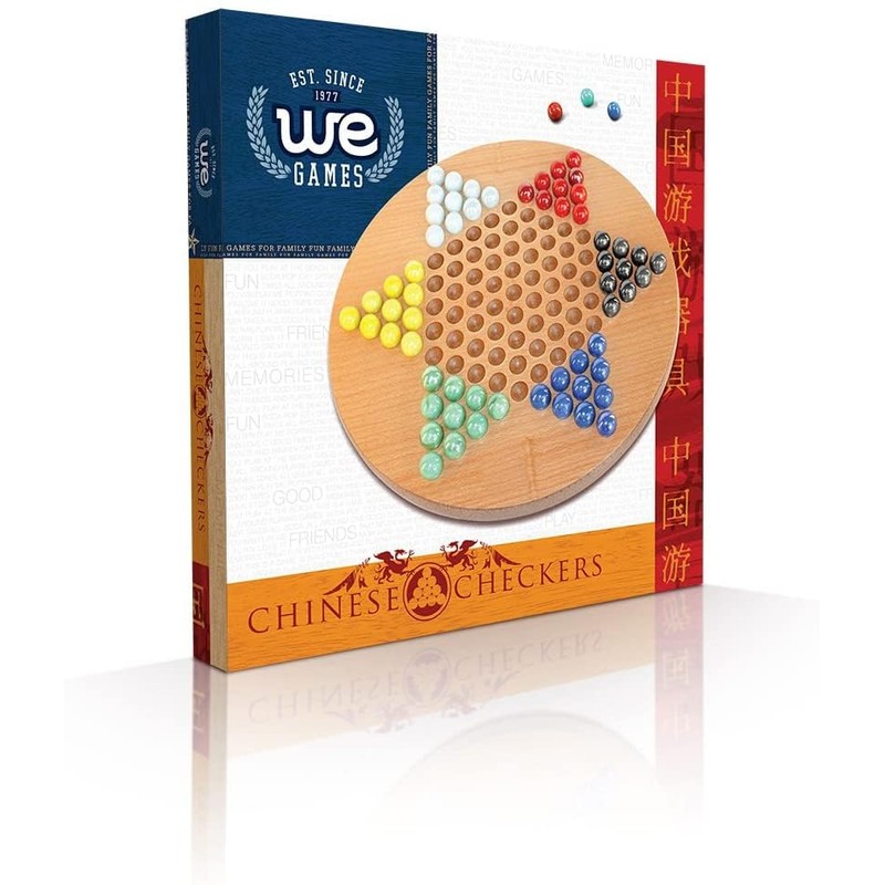 WE Games Solid Wood Chinese Checkers Set with Glass Marbles