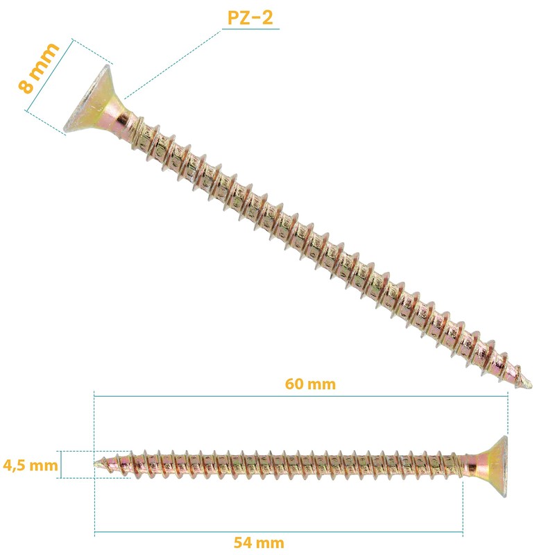 Klimas® Hardened Wood Screws Chipboard Screws Countersunk Head with PZ