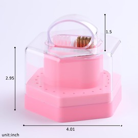 Fcozpjk 2 in1 Nail Drill Bit Holder and Nail Drill Bits Cleaner Brush Case, 24 Holes Pink Nail Drill Bit Holder Stand Display Organizer Dust Proof Storage Container Box Case Nail Tech Supplies