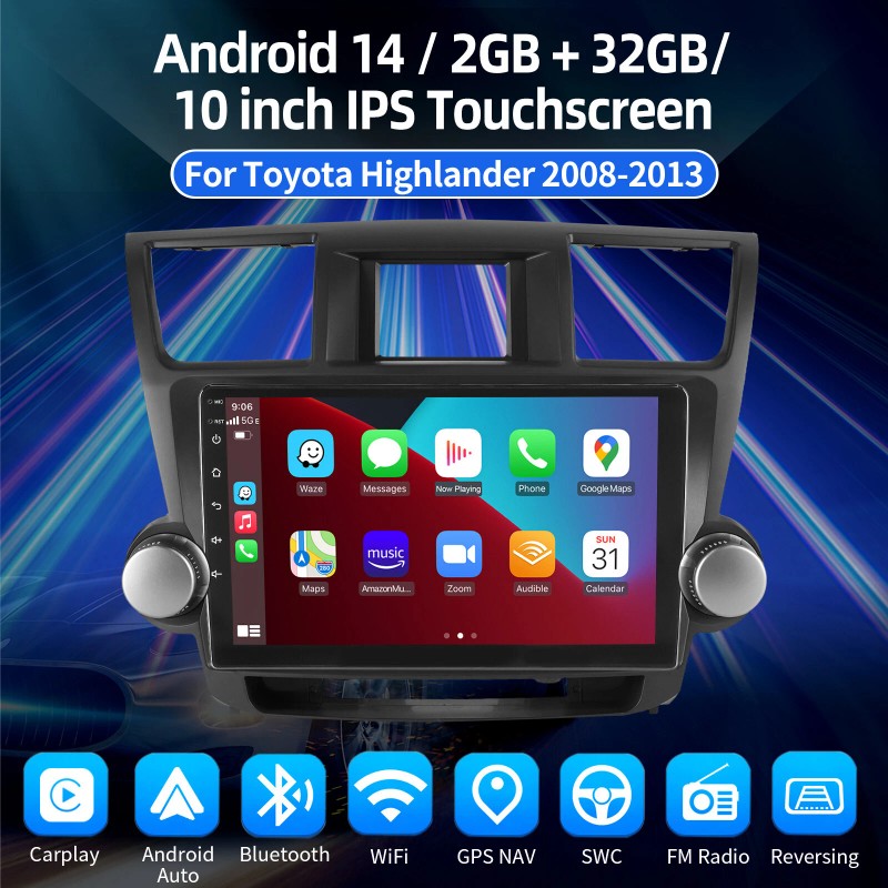 ESSGOO 10" Apple Carplay For 2008-2013 Toyota Highlander Android14 Car