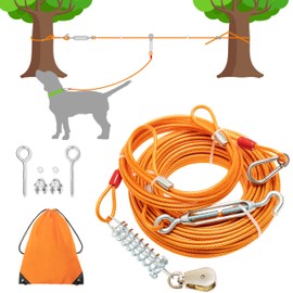IPRAVOCI 100FT Dog Tie Out Cable, Heavy Duty Dog Runner Cable Lead for Yard, Chew Proof Trolley Dog Run Cable Leash for Small Medium Large Dogs Camping, Training, Hiking Outdoor