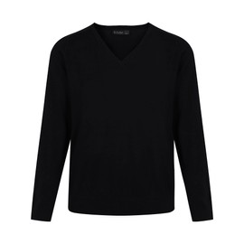 Trutex Plain V Neck Jumper, 100% Cotton, Unisex, Standard Fit, Long Sleeve Kids School Jumpers (X-Large, Black)