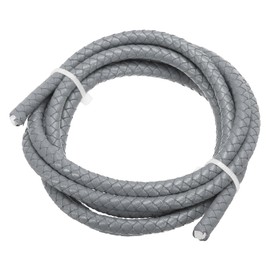 PATIKIL Round Braided Leather Cord, 6mm Braided Genuine Leather Cord String Rope Folded Leather Strip for Jewelry Making Crafts Necklaces Bracelets, Grey(1.1Yards)