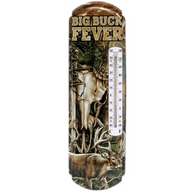 Rivers Edge Products Tin Wall Thermometer, 17" x 5" UV Coated Indoor or Outdoor Thermometer, Home, Garage, or Kitchen Thermometer for Room Temperature, Novelty Temperature Gauge, Big Buck Fever