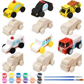 WANTKA 12 Pieces Unfinished Wooden Cars Wood DIY Car Toys Wood Crafts Painting Crafts Kit for Student Easy Woodworking Set Family Activities Arts and Crafts Kit for Kids