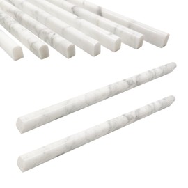 Jusmioke 15 Pack 0.5"X12" Carrara White Marble Pencil Liner Tile, Polished Marble Tile Edge Trim for Kitchen Backsplash, Bathroom and Shower Walls (Carrara White (0.5''x12''))