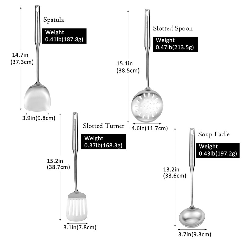18/8 Stainless Steel Kitchen Utensils Set, 4 PCS 15in Metal