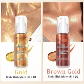 Shimmer Body Oil - Face & Body Glow Oil - Liquid body Glitter Highlighter Makeup - Hydrating Shimmering Golden body Lotion - Sparkly Glaze Bronzer Non-sticky for Beach, Stage, Daily Makeup