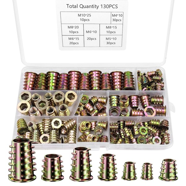 Riloventa 130-piece set of screw-in nuts, threaded insert, wood, threaded