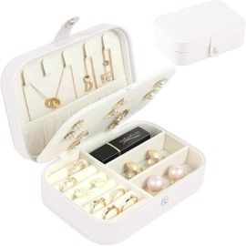 Alajeros Joyeria Mujer, Joyeros Organizadores Portátil con Compartimentos, Regalo de Joyero para Mujer, Organizador de Accesorios para Anillos, Aretes, Pendientes, Collares (Blanco)
