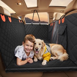Gimars Holds 400lbs Hard Bottom Back Seat Extender for Dogs, 62x52'' Waterproof Dog Car Seat Cover for Back Seat, Back Seat Pet Cover Dog Hammock for Car SUV Truck with Nonslip Bottom Mesh Window