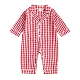 Geagodelia Infant Baby Boy Girl Pajamas Romper Newborn Baby Boys' Full Length Jumpsuit Long Sleeve Plaid Turn Down Collar Button-Down Bodysuits for Baby Sleepwear Loungewear (Red, 3-6 Months)