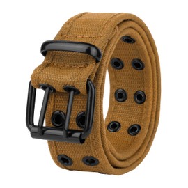 Gelante Canvas Double Grommet Hole Belt 12 Colors, Brown, Large