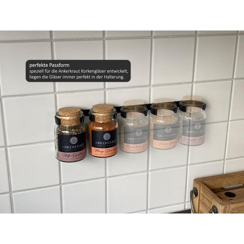 Printari Spice Rack Wall Shelf for 5 Ankerkraut Cork Jars