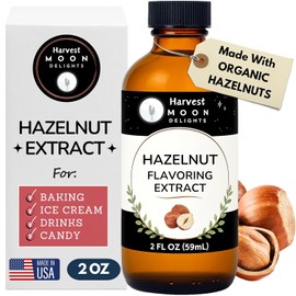 Hazelnut Extract for Baking, Drinks, Ice Cream, Candy - 2 Oz - By Harvest Moon Delights - Water-Soluble - Hazelnut Flavoring, Flavor