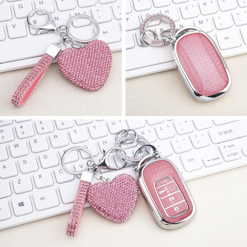 Vicoca for Honda Key fob Cover with Diamond Heart Keychain,