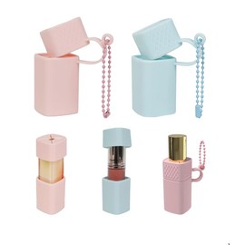 2 Stücke Silikon Lippenstift Etui aus Leder, Umfassender Schutz Lippenstift Organizer Taschen Schlüsselanhänger Lippenbalsam Aufbewahrung Lippenbalsam-Halter (Rosa, + Blau)