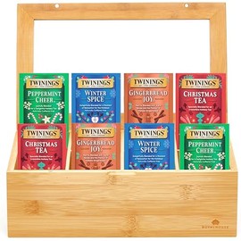 Twinings Christmas Holiday Tea Bag Variety Pack (60 Count), 4 Seasonal Flavors in a Bamboo Tea Chest Organizer, Gift for Women, Men, Friends, Couples, Mom, Dad, Family