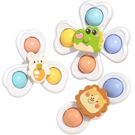 Baby Spinner Toy, 3 PCS Animal Stacking Spinners for Babies, Sensory Toys for 6-18 Months, Travel Essentials for Car Seat and High Chair, Suction Spinner Toy with Lion Crocodile Rabbit Design