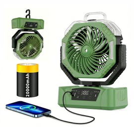 Rechargeable Misting Camping Fan, 25000mAh Battery Powered Portable Mist Fan with [Water Tank] LED Light, Hanging Hook, 4 Speeds, Quiet Cooling Fan for Tent, RV, Patio, Beach, Outdoor Travel-Green