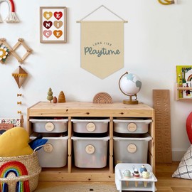 XYDEG Playroom Decor, Long Live Playtime Neutral Linen Canvas Banner, Play Room Wall Hanging Pennant Flag Banner for Nursery Toddler Kids Room Bedroom Playroom Decor, 15x11in