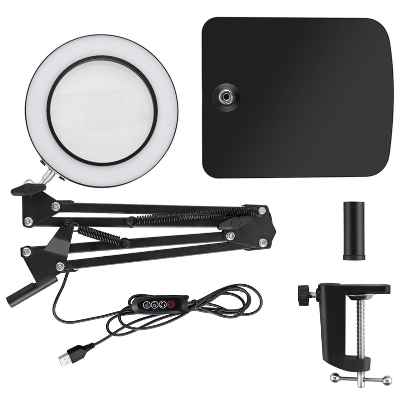 15X Magnifying Glass Lamp with Clamp and Stand, 72 LEDs