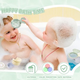 Bath Toys Baby Stacking Cups with Bathing Spoon, 11 PCS Bathtub Mould Free bath toys for Babies Water Table Toys Toddler Birthday Gift for Preschool Boys/Girls