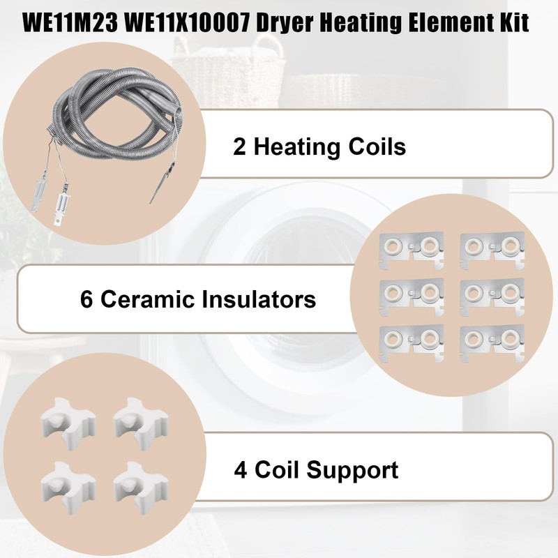 WE11M23 WE11X10007 Dryer Heating Element Kit with 2 Coils 6
