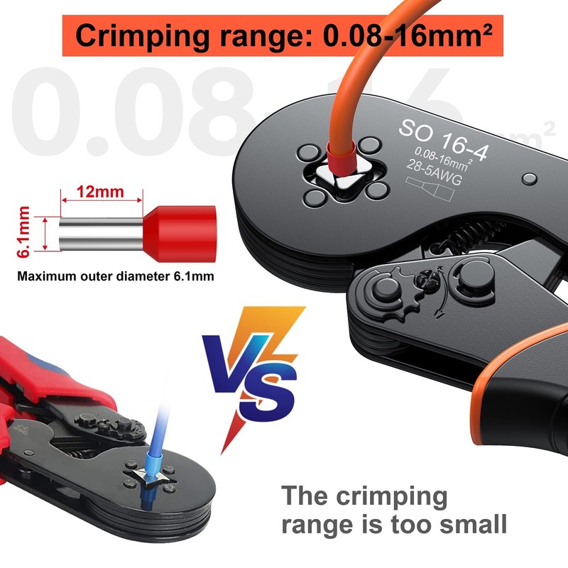 0.08-16mm² Bootlace Ferrule Crimping Tool, Preciva AWG 28-5 Crimping Tools