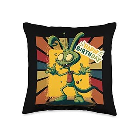 Retro Alien Gift T UFO Gift T Funny Alien Costume Cute Tape Alien Happy Birthday T Throw Pillow, 16x16, Multicolor