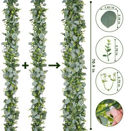 Artificial Eucalyptus Garland 8 Pack, 5.9ft Fake Greenery Garland Hang Vines for Bedroom Wedding Backdrop Arch Wall Table Party Mantle Decor Plants Indoor & Outdoor Use
