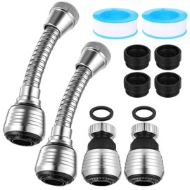 Set of 4 Tap Attachment Extension with 2 Waterproof Tape, Flexible 360° Rotatable Tap Aerator, 2 x Long + 2 x Short Swivel Tap Extension Kitchen Bathroom Sink