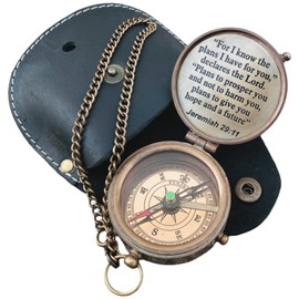 for i know Bible verse compass, christian compass religious gift for men, Confirmation gift for boys teenage, catholic gifts- baptism gifts- Engraved brass compass with leather pouch