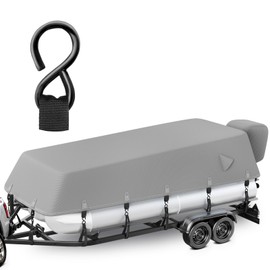 Cerumute Pontoon Boat Cover with Heavy Duty Metal Buckle,1200D Waterproof Cover for Pontoon Boat 17-20ft,Hurricane Proof System Covers Suitable for Trailer,Mooring,Come with Motor Cover,Gray