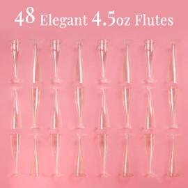 Prestee 48 Champagne Flutes Plastic - Disposable Champagne Flute - Gold Glitter Plastic Champagne Glasses for Parties - Mimosa Bar, Wedding, Shower Party, New Years Eve Party Supplies 2024 (Gold)