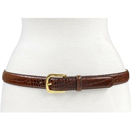 A274GP Gold Buckle Italian Calfskin Genuine Full Leather Dress Belt 1"(25mm) Wide (Gold Alligator Brown, 36)