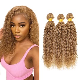 Fabimiya 18 20 22 Inch Human Hair Bundles Honey Blonde 27# Jerry Curly Bundles Human Hair 100% Unprocessed Soft Sewn In Hair with Double Weft for Black Women