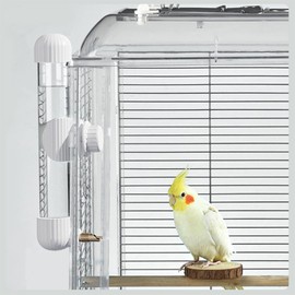 YOOSO WING 散らからない鳥用給水器、スプリングバルブ付き自動オウム給水器、インコ、オカメインコ、セキセイインコ、フィンチ、ラブバード、カナリア用の透明ケージ (白, 220ml)