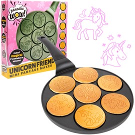 Mini sartén de unicornio para panqueques – Haz 7 unicornios únicos Flapjack, sartén antiadherente para hacer pasteles para desayuno divertido y fácil limpieza, regalo mágico de cumpleaños o regalo para niños